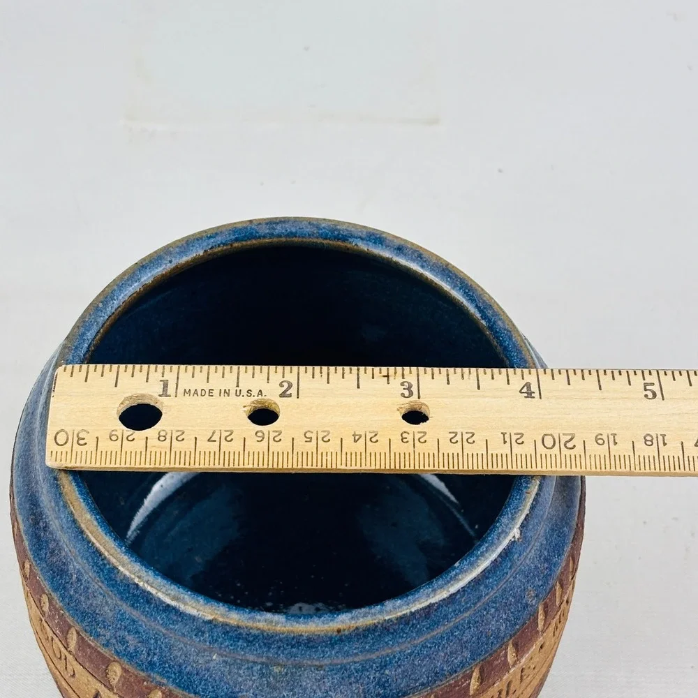 Down to Earth Pottery‎ Blue Brown Jar Cork Lid With God All Things Are Possible